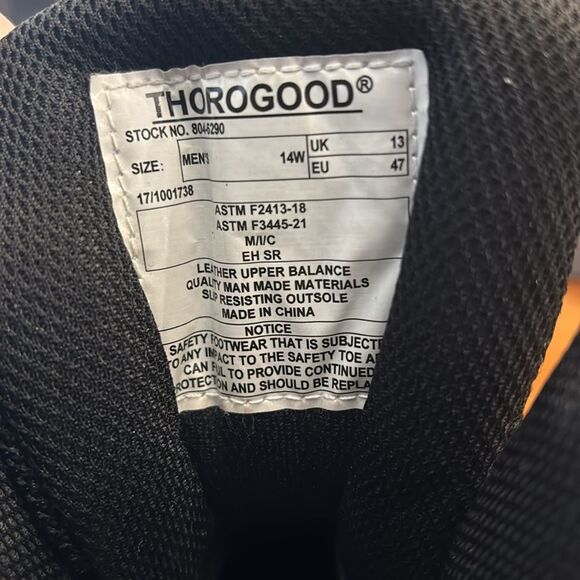 Thorogood Black 6” Crosstrex Side Zip Comp Toe Work Utility Boot Size 14 Wide - Picture 8 of 12